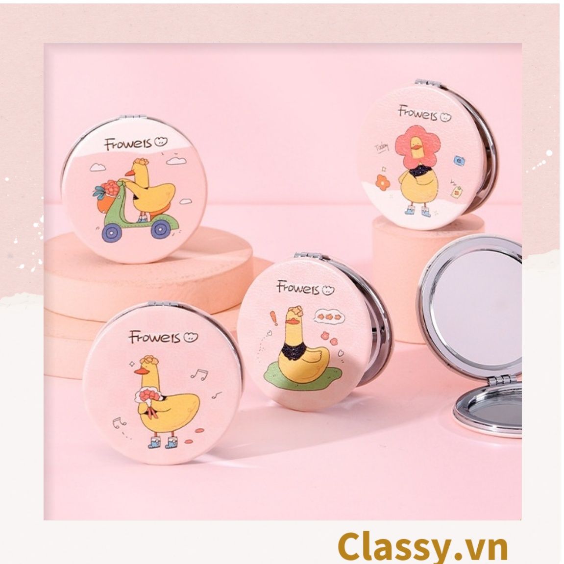  Gương trang điểm cầm tay mini 2 mặt bỏ túi kèm lược, Gương cầm tay mini Hàn Quốc siêu cute, Gương hoạt hình PK569 