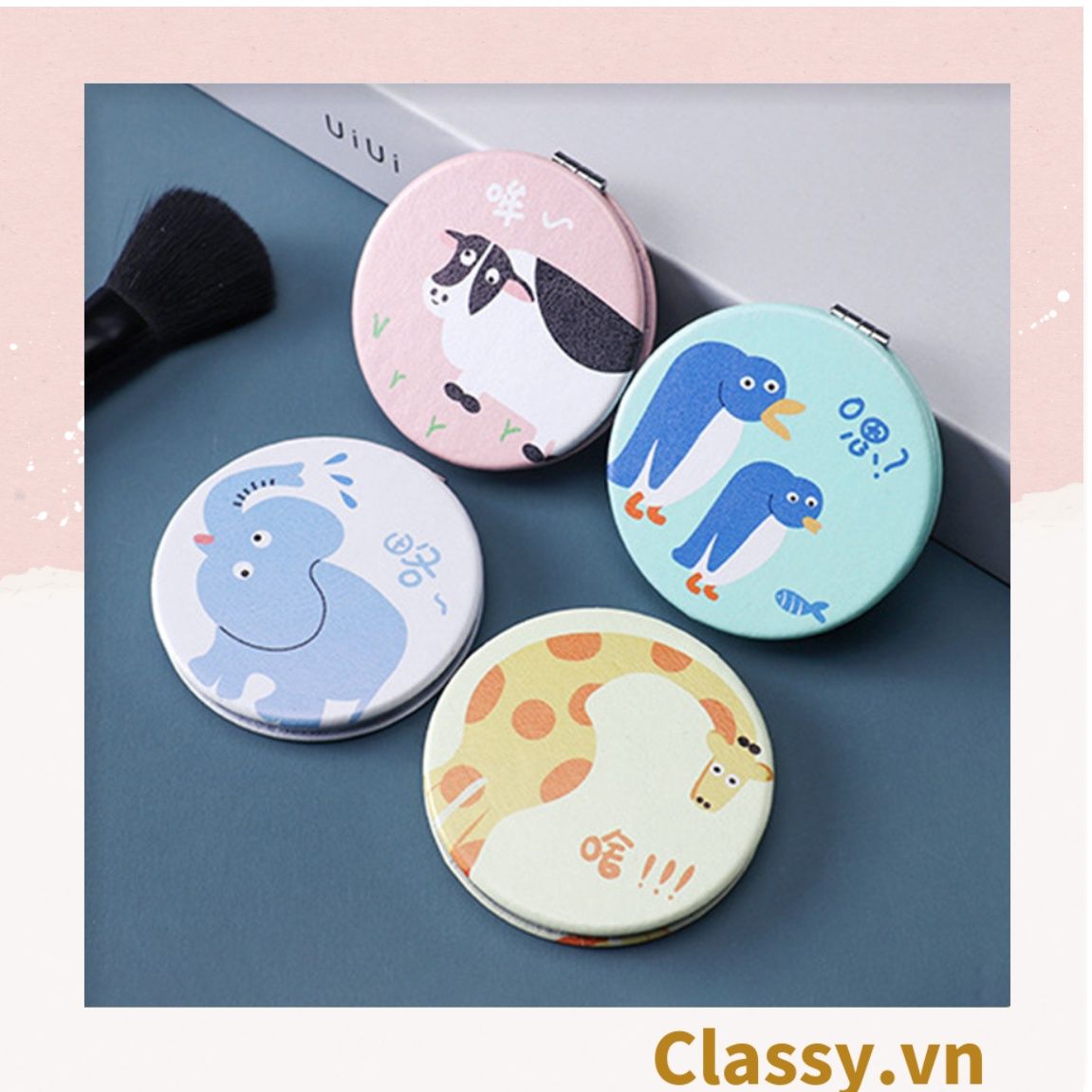 Gương trang điểm cầm tay mini 2 mặt bỏ túi kèm lược, Gương cầm tay mini Hàn Quốc siêu cute, Gương hoạt hình PK569