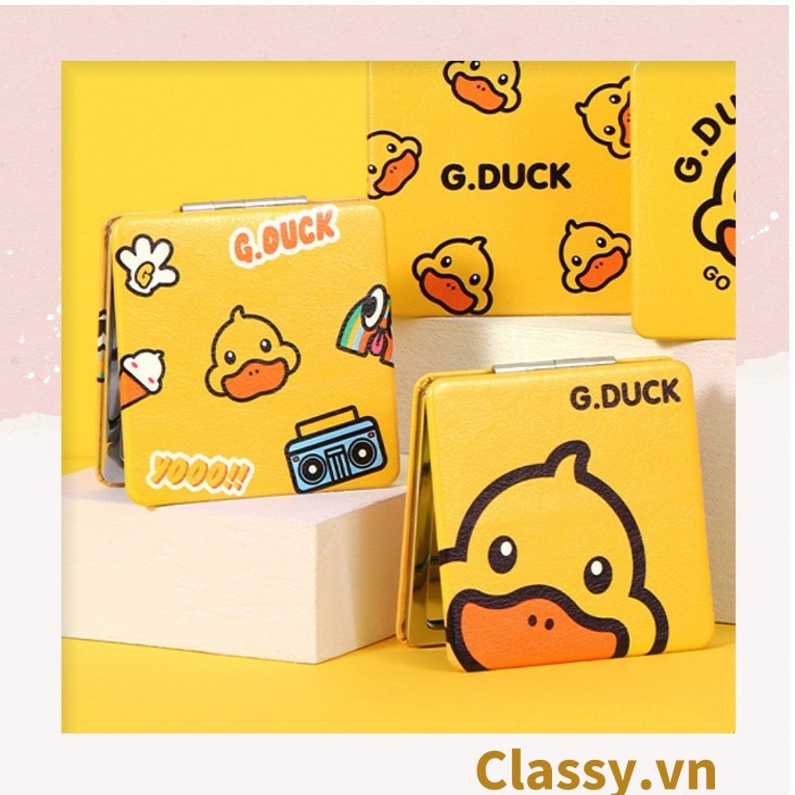 Gương trang điểm cầm tay mini 2 mặt bỏ túi kèm lược, Gương cầm tay mini Hàn Quốc siêu cute, Gương hoạt hình PK569