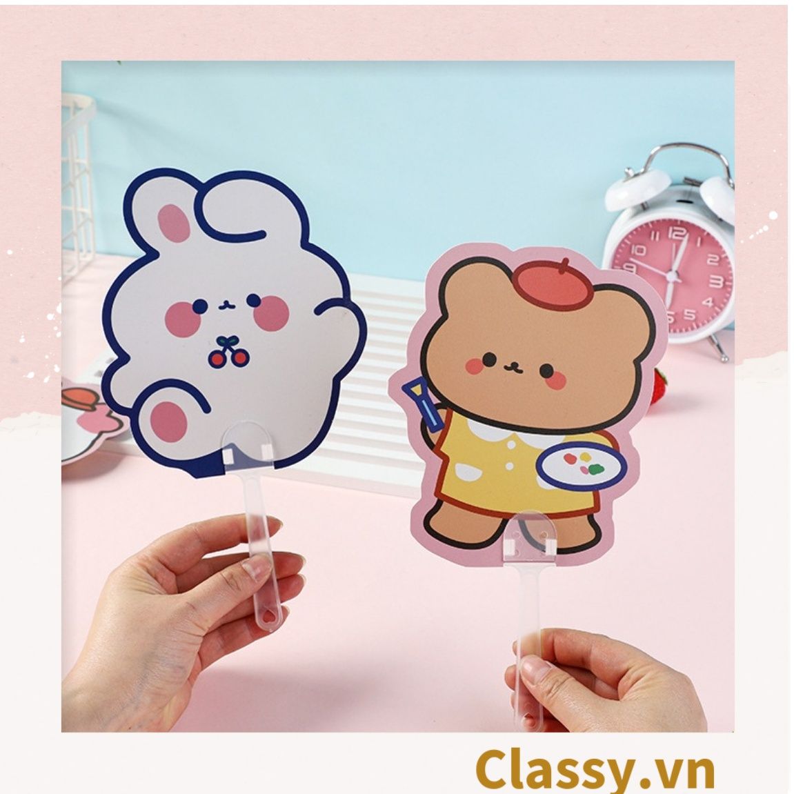 Quạt cầm tay mini tiện dụng phù hợp mùa hè cho học sinh, sinh viên, văn phòng hoạ tiết động vật cực dễ thương PK574