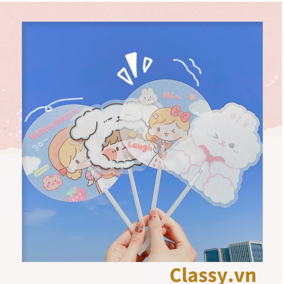Quạt cầm tay mini tiện dụng phù hợp mùa hè cho học sinh, sinh viên, văn phòng hoạ tiết động vật cực dễ thương PK574