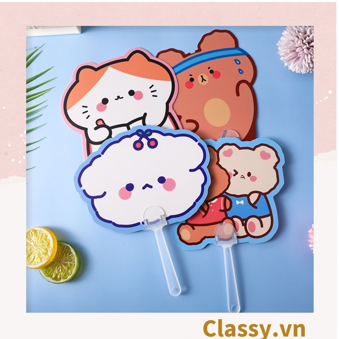 Quạt cầm tay mini tiện dụng phù hợp mùa hè cho học sinh, sinh viên, văn phòng hoạ tiết động vật cực dễ thương PK574