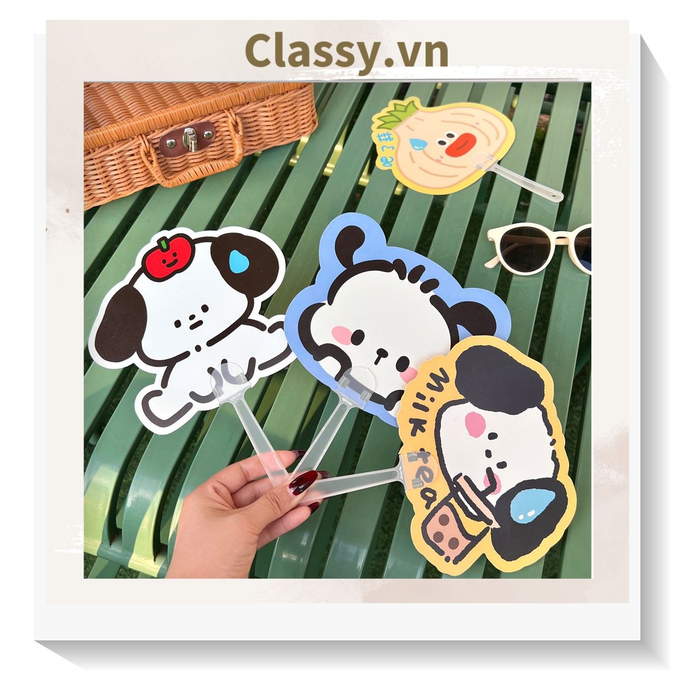 Quạt cầm tay mini tiện dụng phù hợp mùa hè cho học sinh, sinh viên, văn phòng hoạ tiết động vật cực dễ thương PK574