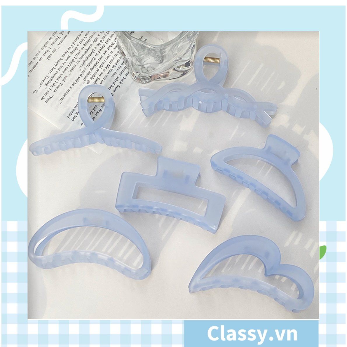 Kẹp càng cua kiểu mới; Họa tiết thạch jelly tông xanh thiên thanh thanh lịch nhiều kích thước PK576