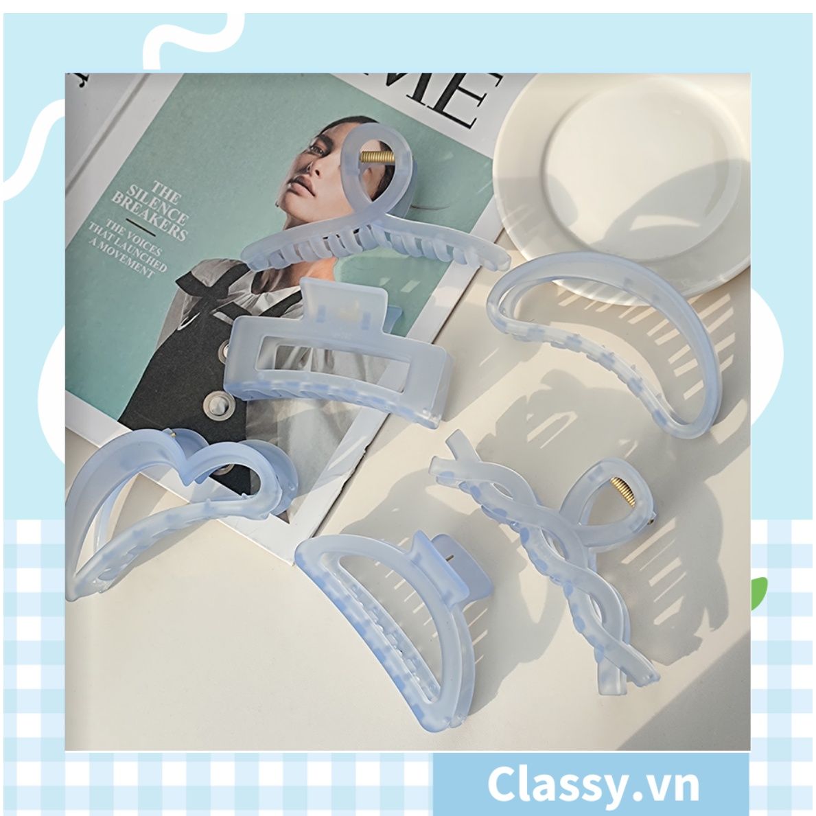 Kẹp càng cua kiểu mới; Họa tiết thạch jelly tông xanh thiên thanh thanh lịch nhiều kích thước PK576