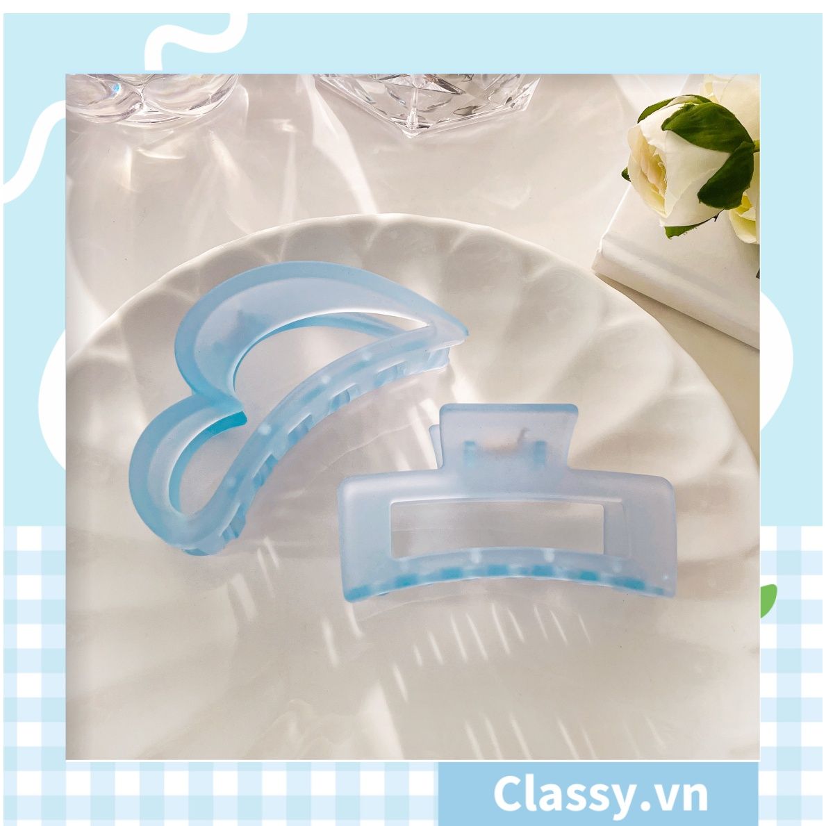 Kẹp càng cua kiểu mới; Họa tiết thạch jelly tông xanh thiên thanh thanh lịch nhiều kích thước PK576