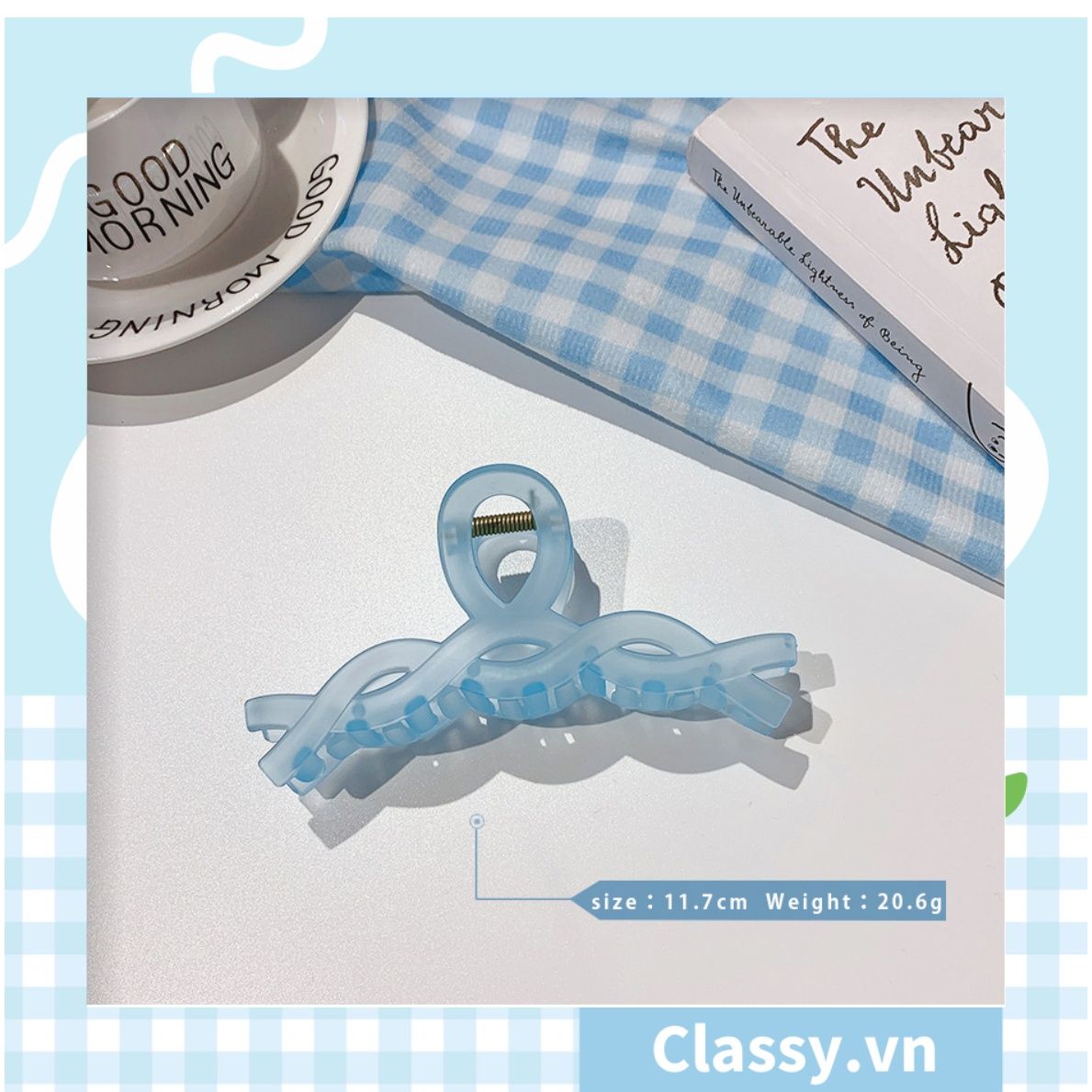 Kẹp càng cua kiểu mới; Họa tiết thạch jelly tông xanh thiên thanh thanh lịch nhiều kích thước PK576