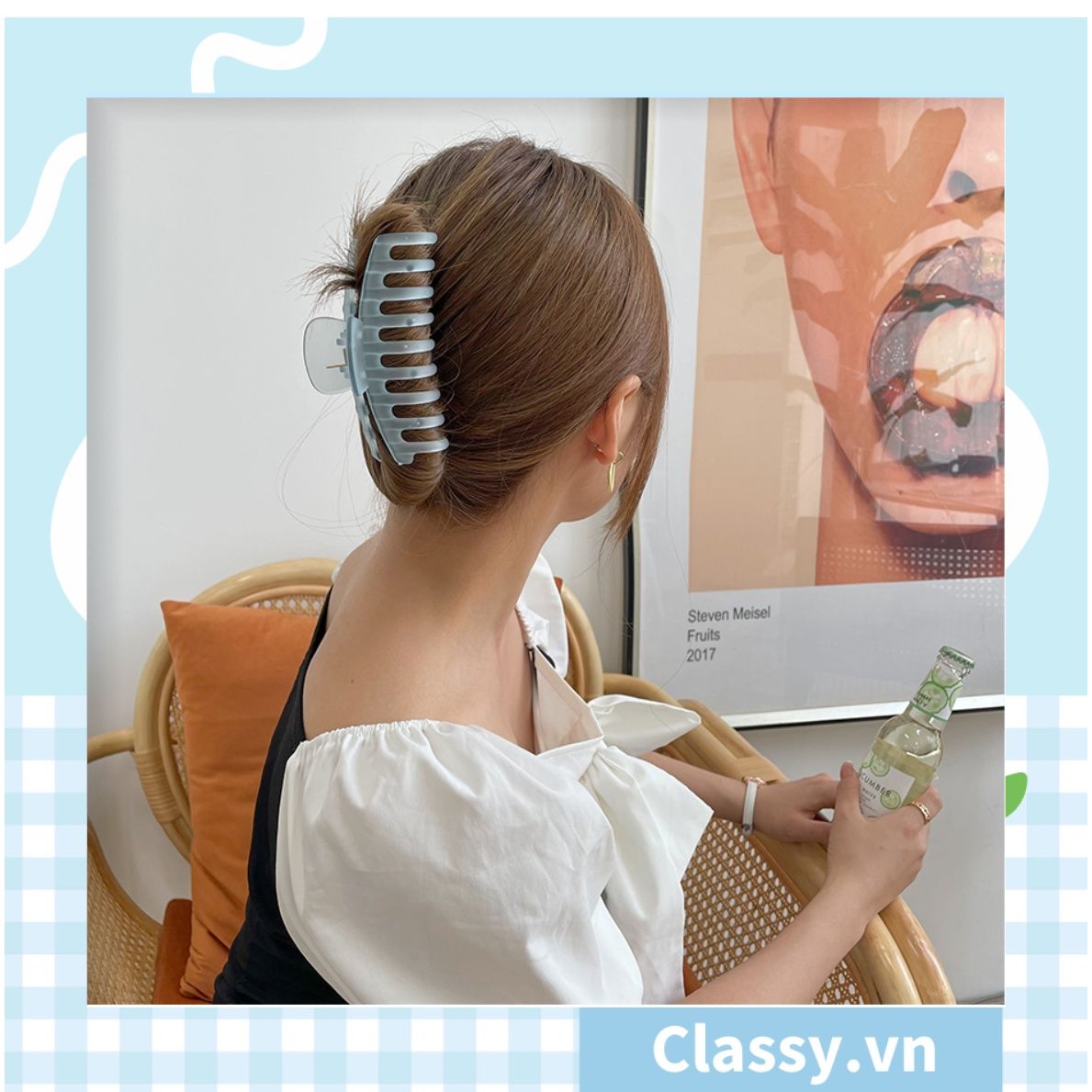 Kẹp càng cua kiểu mới; Họa tiết thạch jelly tông xanh thiên thanh thanh lịch nhiều kích thước PK576
