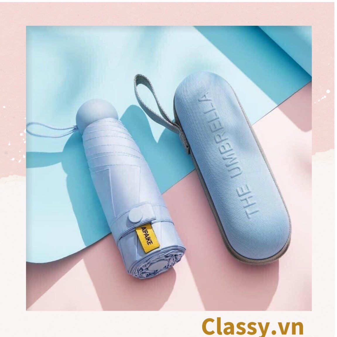 Ô dù đi nắng chỉ số SPF50+ chống tia UV trơn màu, siêu nhỏ, kèm vỏ bọc sang xịn mịn PK610