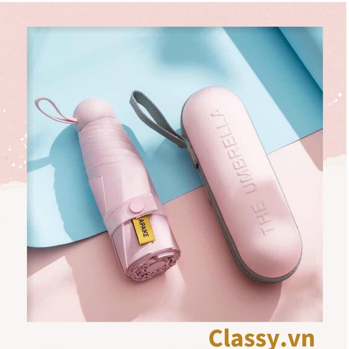 Ô dù đi nắng chỉ số SPF50+ chống tia UV trơn màu, siêu nhỏ, kèm vỏ bọc sang xịn mịn PK610