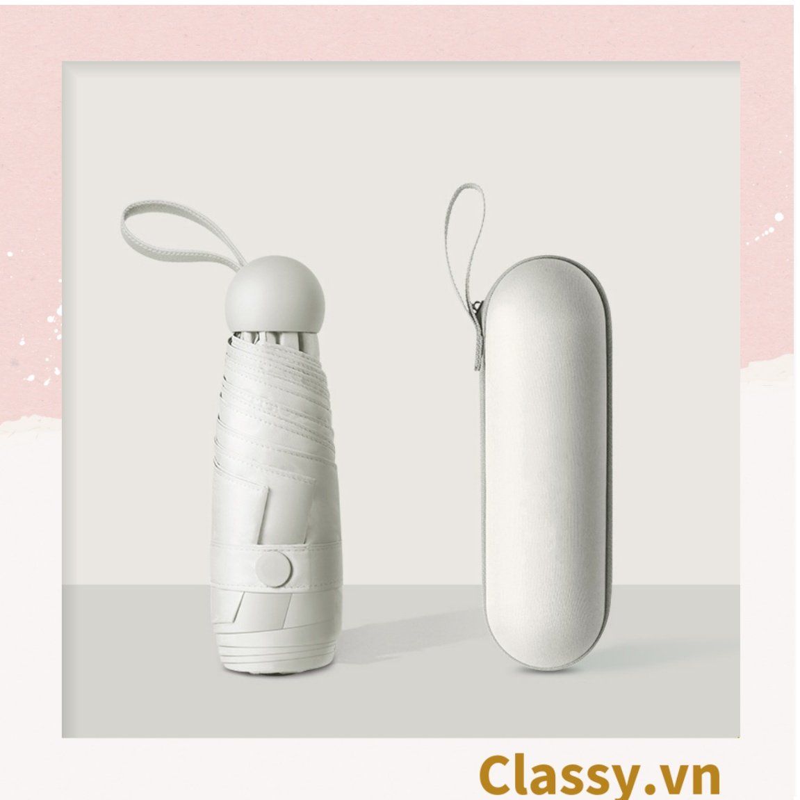 Ô dù đi nắng chỉ số SPF50+ chống tia UV trơn màu, siêu nhỏ, kèm vỏ bọc sang xịn mịn PK610