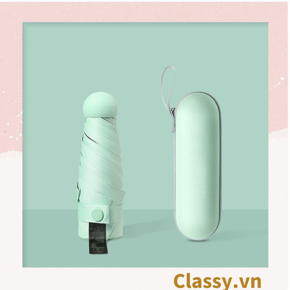 Ô dù đi nắng chỉ số SPF50+ chống tia UV trơn màu, siêu nhỏ, kèm vỏ bọc sang xịn mịn PK610