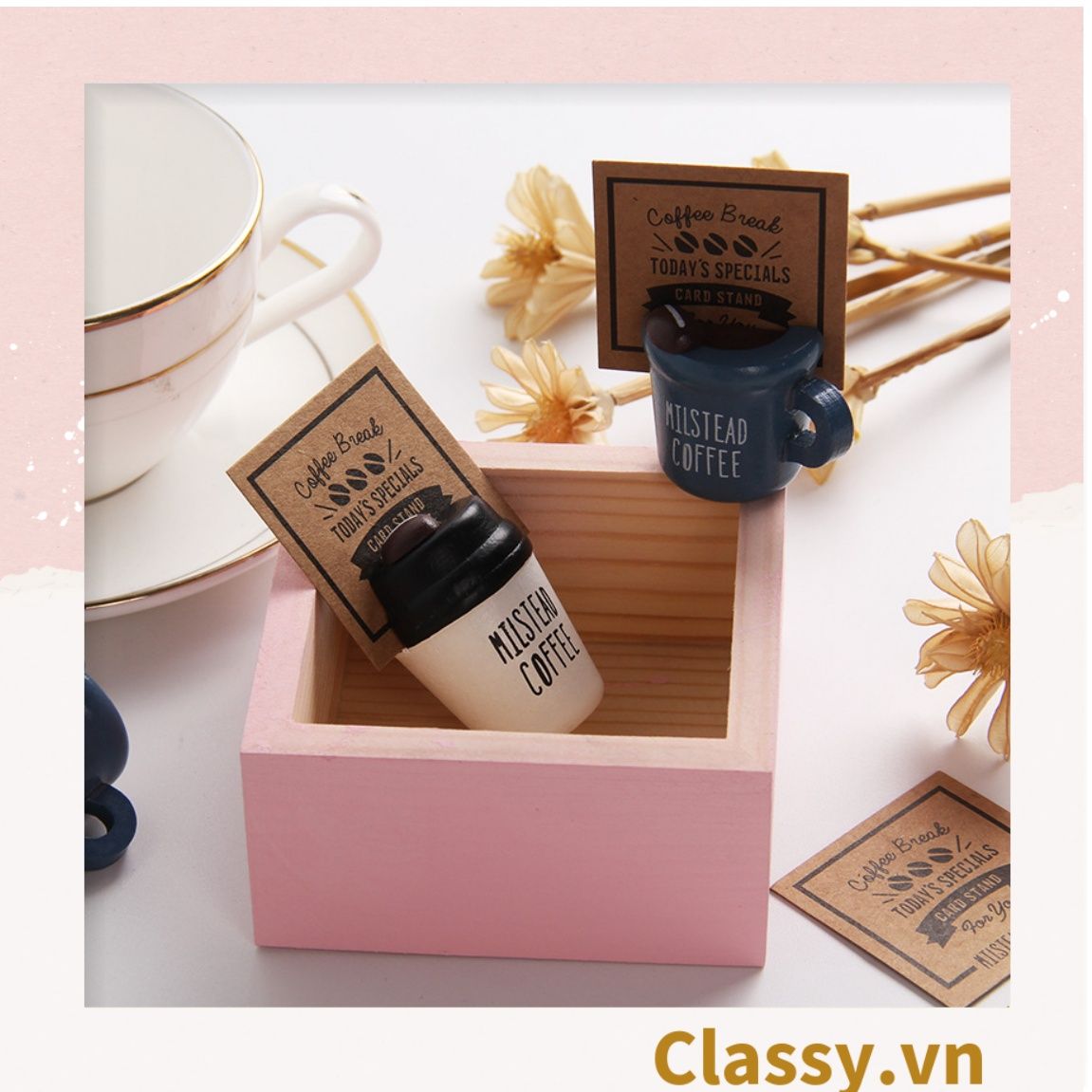 Kẹp đỡ giấy Lưu ý để bàn trang trí, chất liệu gỗ, kích thước 43 * 4 cm hình cốc trà sữa PK623