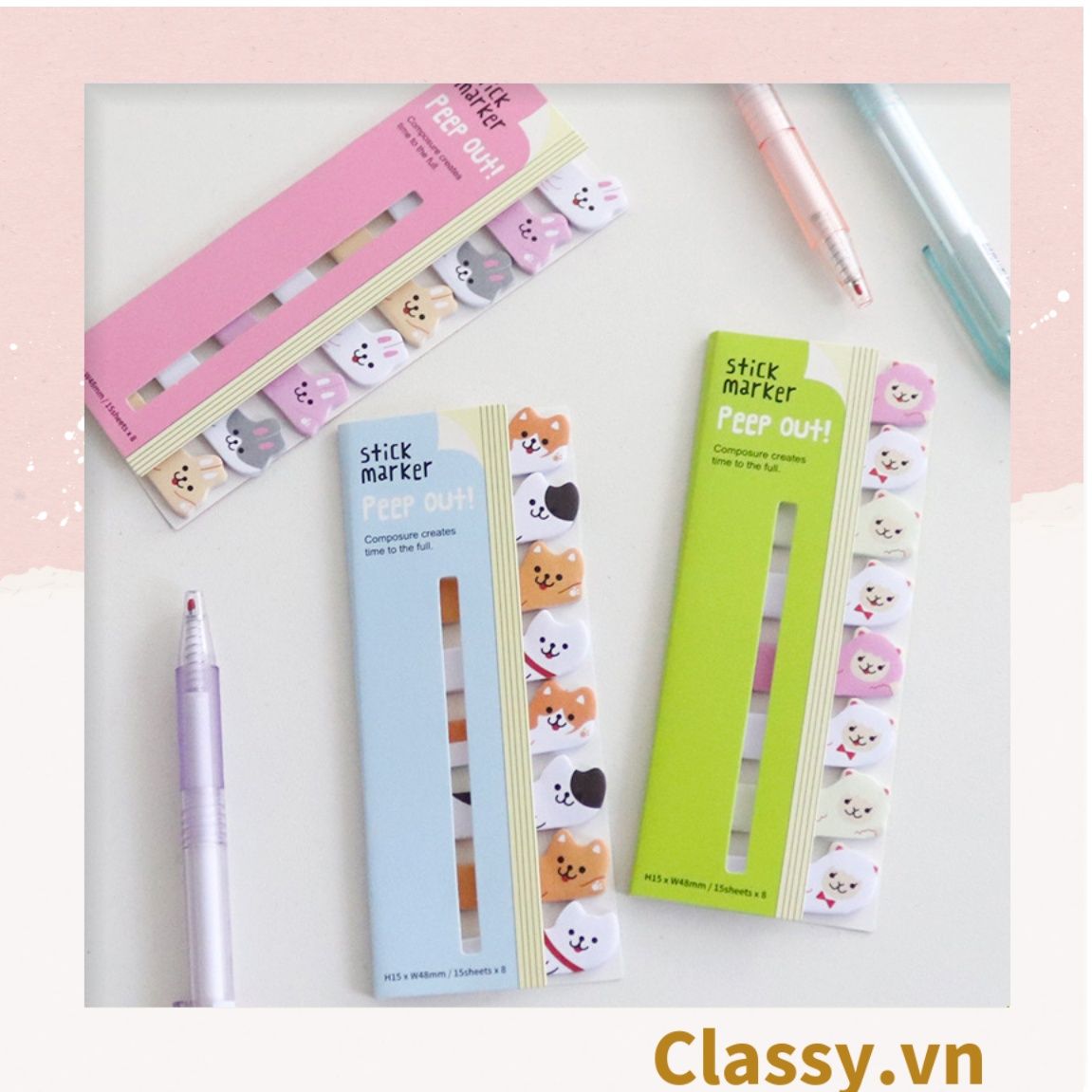 80 miếng Giấy note ghi nhớ mini Post-It, hình pets dễ thương sáng tạo tiện dụng; kích thước PK641