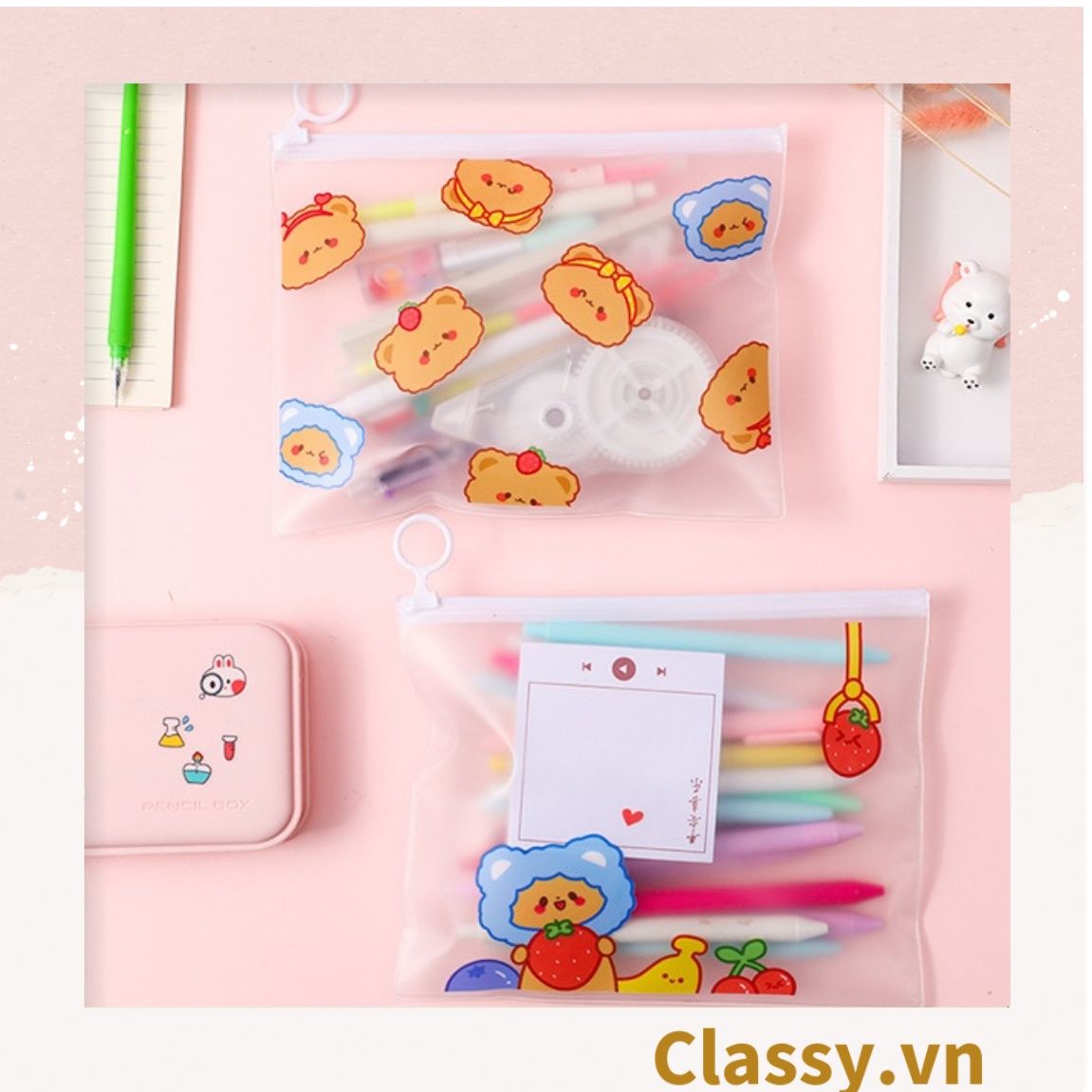 Túi Đựng Bút Chống Thấm Nước In Hình Kỳ Lân và Báo hồng Dễ Thương PK654