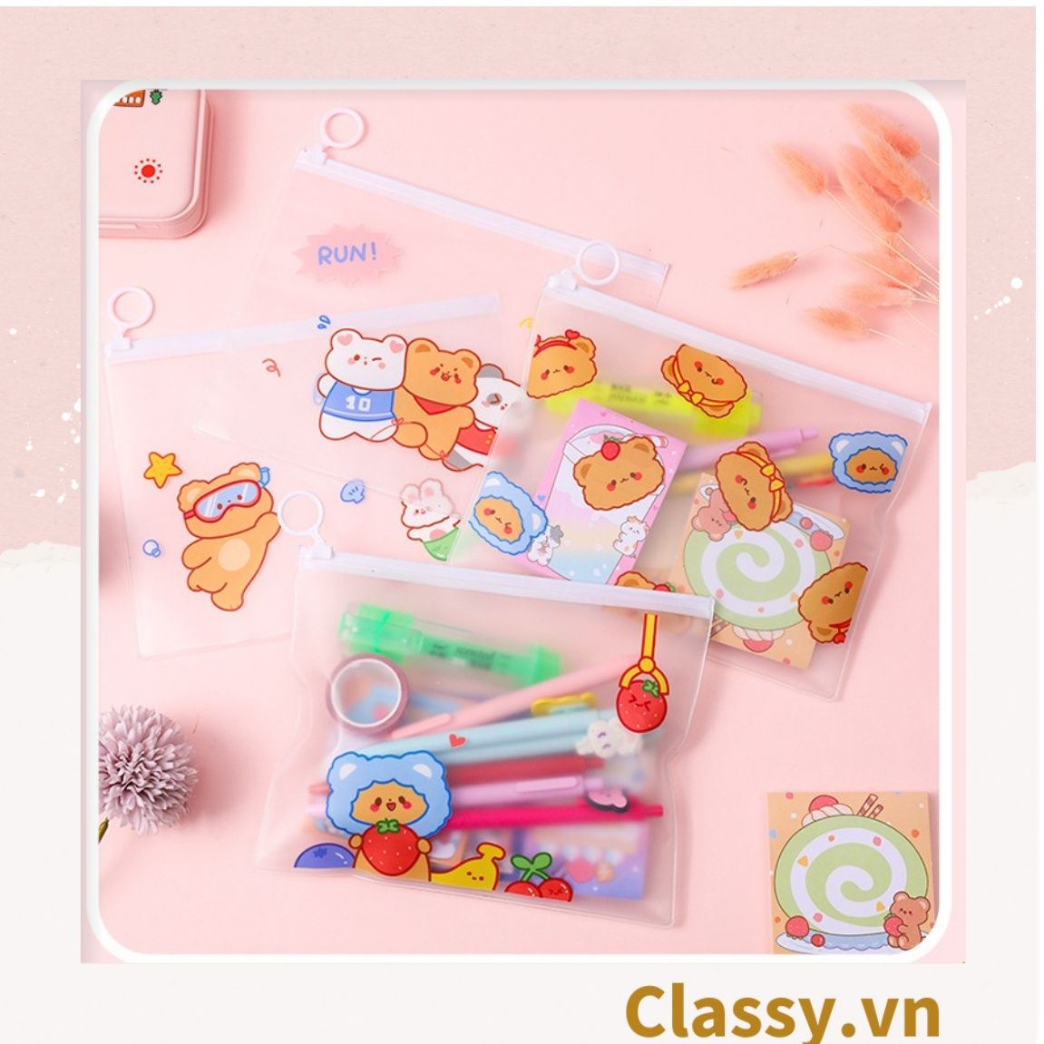 Túi Đựng Bút Chống Thấm Nước In Hình Kỳ Lân và Báo hồng Dễ Thương PK654