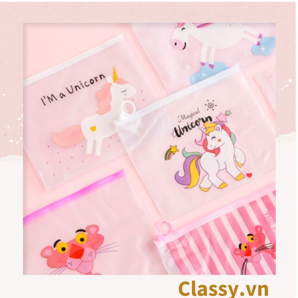 Túi Đựng Bút Chống Thấm Nước In Hình Kỳ Lân và Báo hồng Dễ Thương PK654