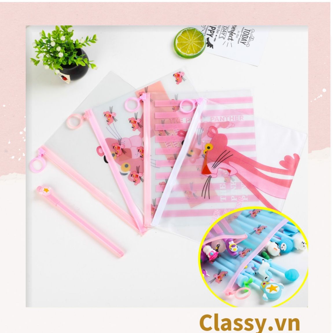 Túi Đựng Bút Chống Thấm Nước In Hình Kỳ Lân và Báo hồng Dễ Thương PK654