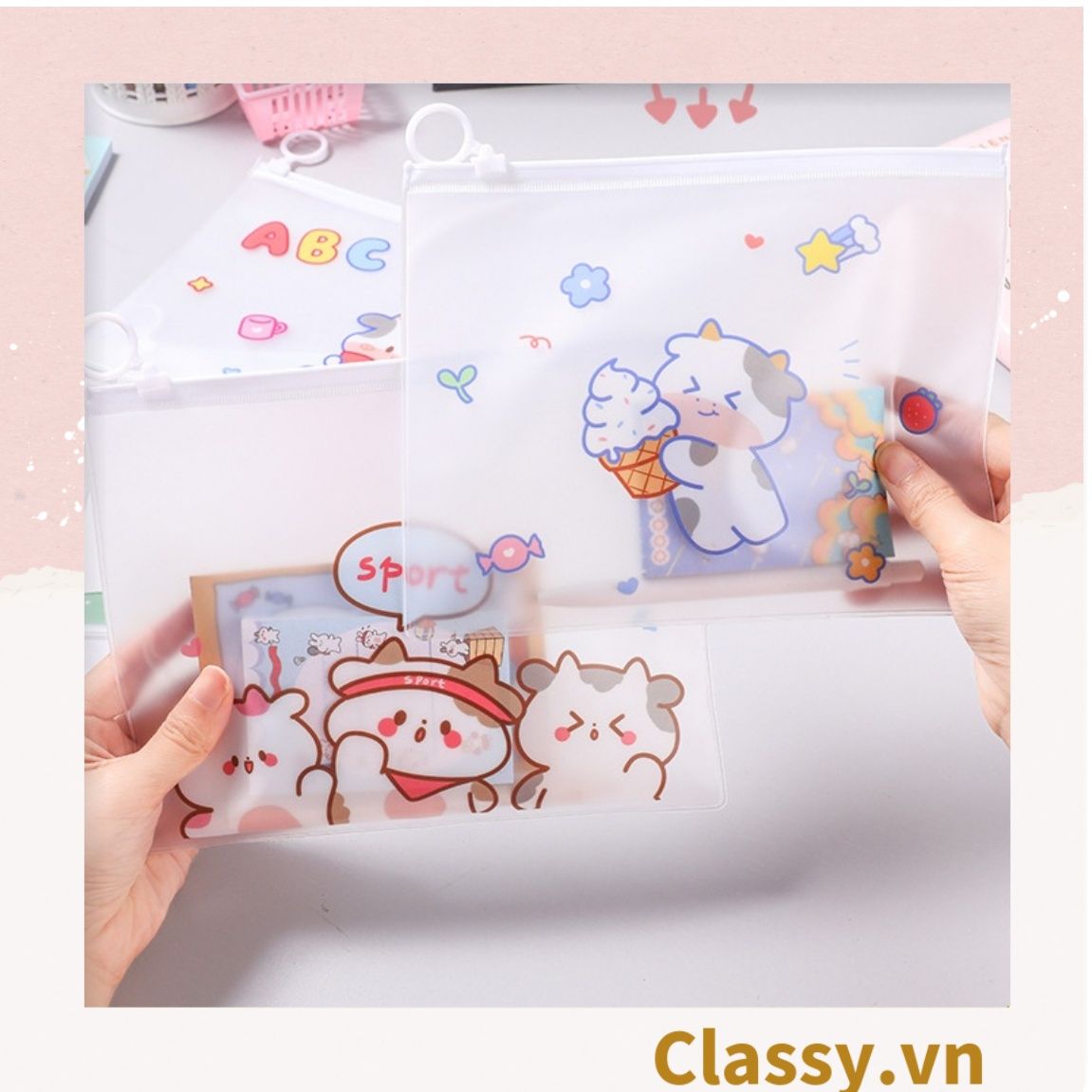 Túi Đựng Bút Chống Thấm Nước In Hình Kỳ Lân và Báo hồng Dễ Thương PK654