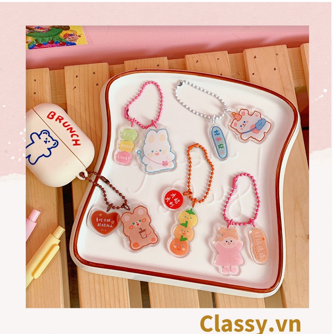 Phụ kiện điện thoại, móc chìa khóa, airtag, Móc Khóa Keychain, Cài Airpod Hoạt Hình Nhiều Màu Sắc PK656