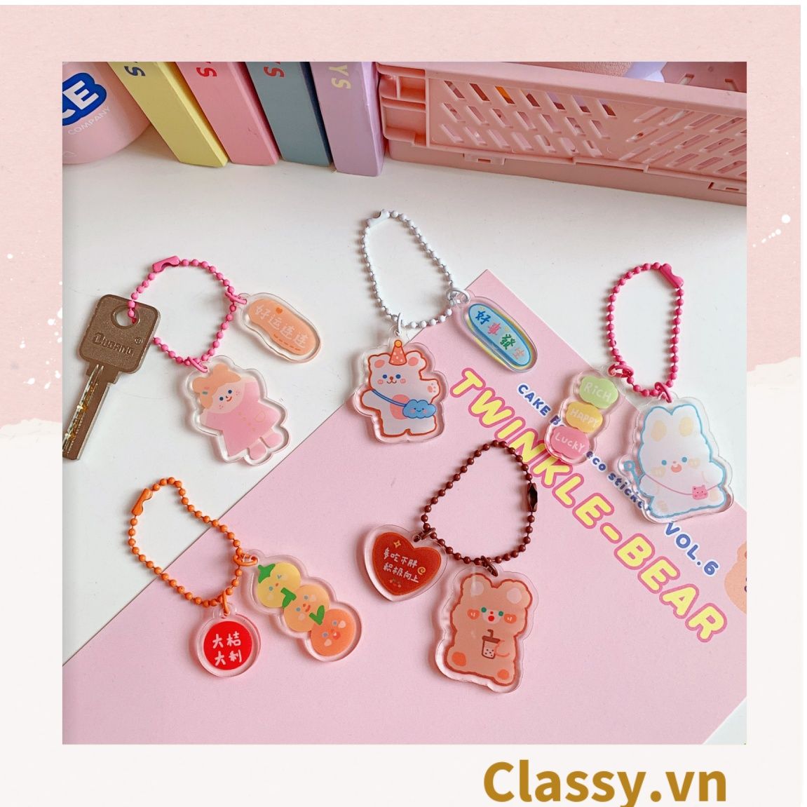 Phụ kiện điện thoại, móc chìa khóa, airtag, Móc Khóa Keychain, Cài Airpod Hoạt Hình Nhiều Màu Sắc PK656