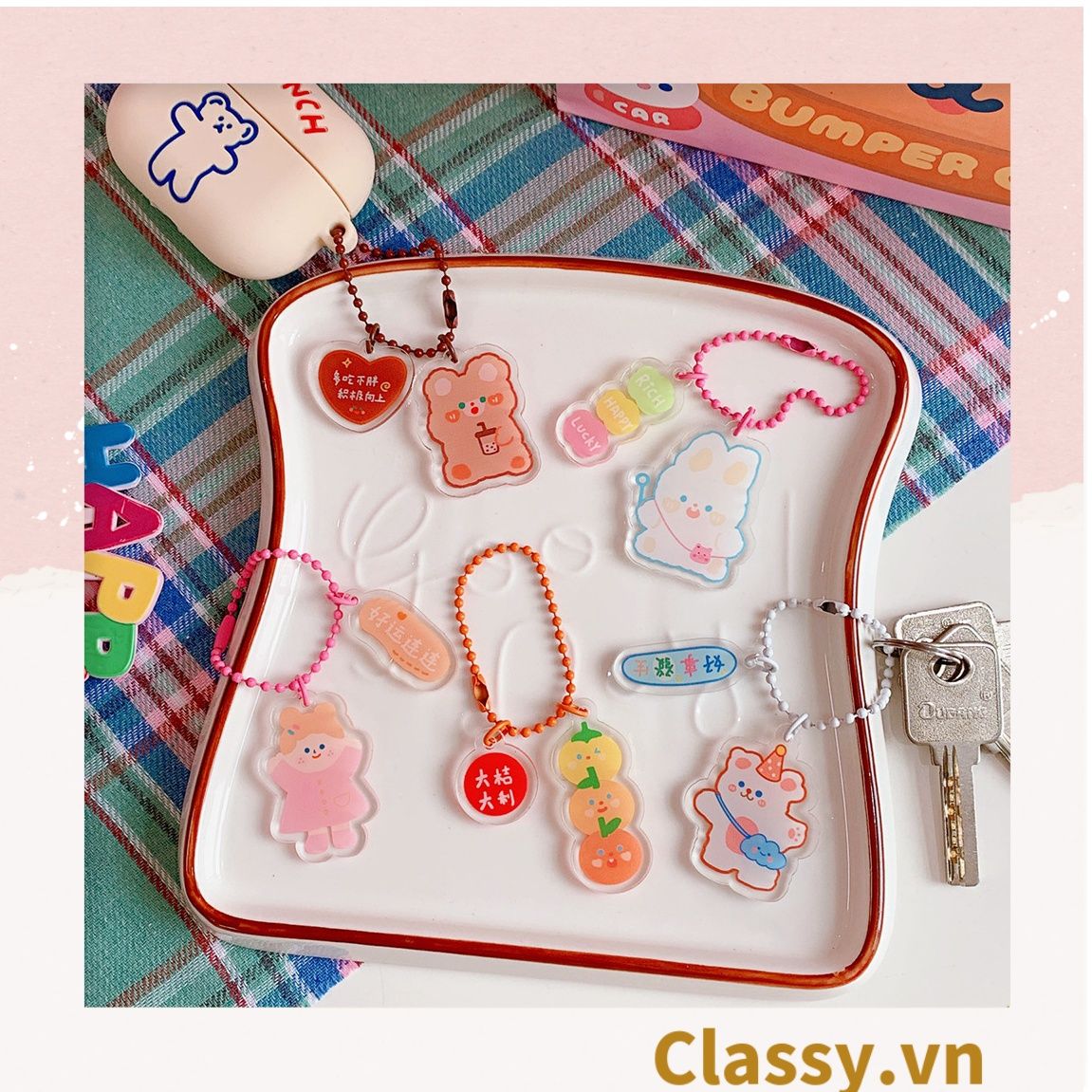 Phụ kiện điện thoại, móc chìa khóa, airtag, Móc Khóa Keychain, Cài Airpod Hoạt Hình Nhiều Màu Sắc PK656