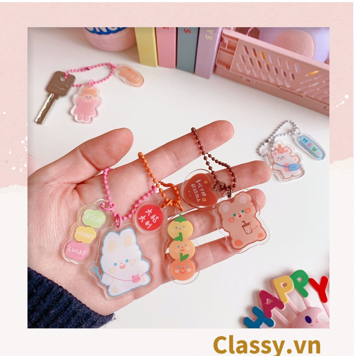 Phụ kiện điện thoại, móc chìa khóa, airtag, Móc Khóa Keychain, Cài Airpod Hoạt Hình Nhiều Màu Sắc PK656