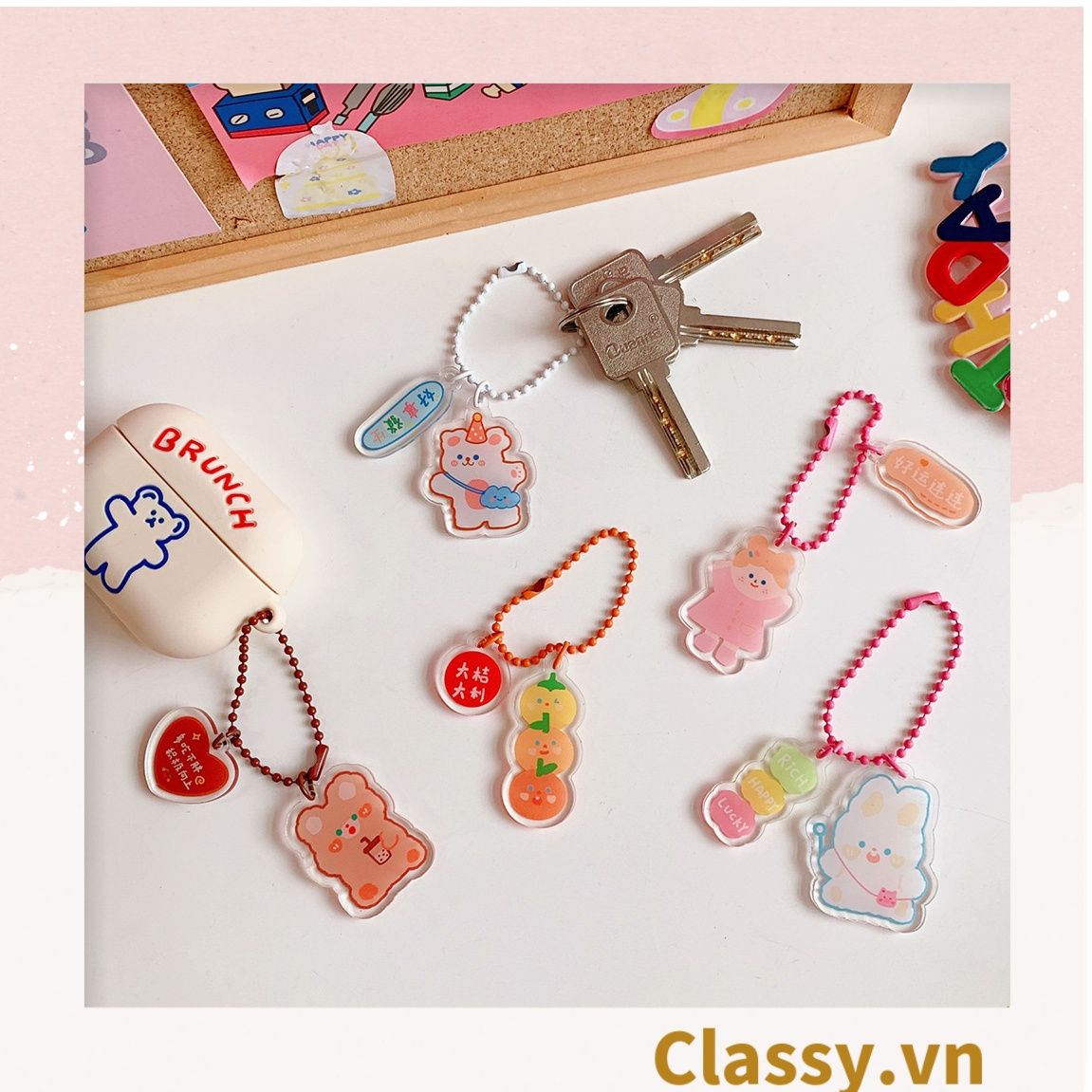 Phụ kiện điện thoại, móc chìa khóa, airtag, Móc Khóa Keychain, Cài Airpod Hoạt Hình Nhiều Màu Sắc PK656