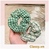  Scrunchies cột tóc, buộc tóc vải tuýt to bản, sang trọng,  họa tiết kẻ sọc tông xanh quý phái thanh lịch PK705 