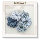  Scrunchies buộc tóc  nhiều họa tiết; tông màu xanh biển nữ tính thanh lịch PK706 