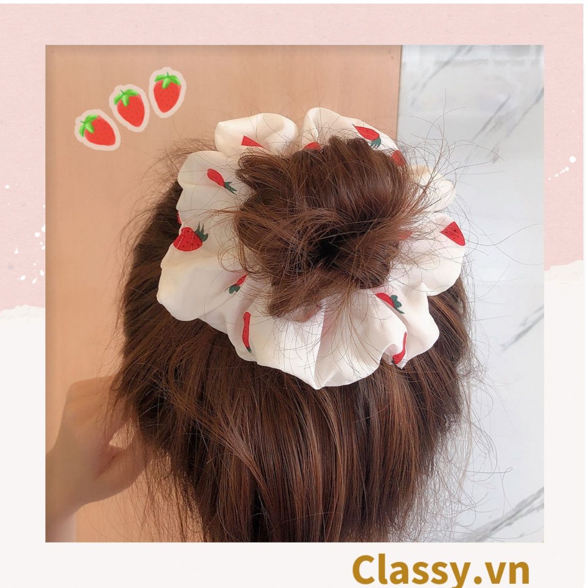  Scrunchies buộc tóc  nhiều họa tiết; họa tiết trái cây nữ tính thanh lịch PK707-PK708 