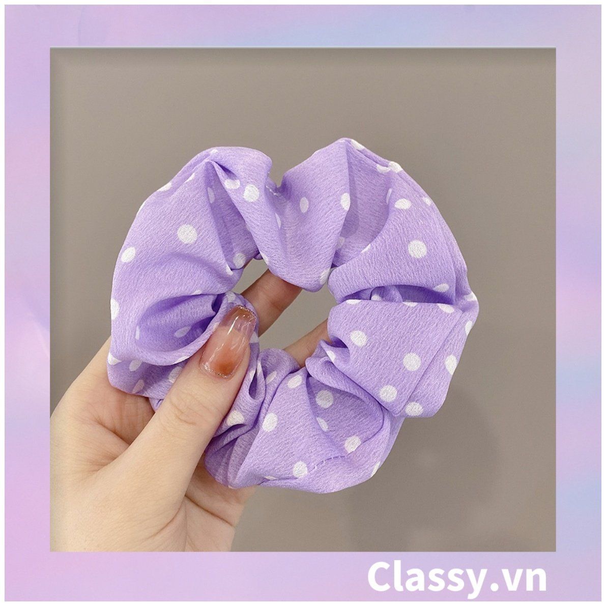  Scrunchies buộc tóc  nhiều họa tiết; họa tiết tông màu tím tính thanh lịch PK709 