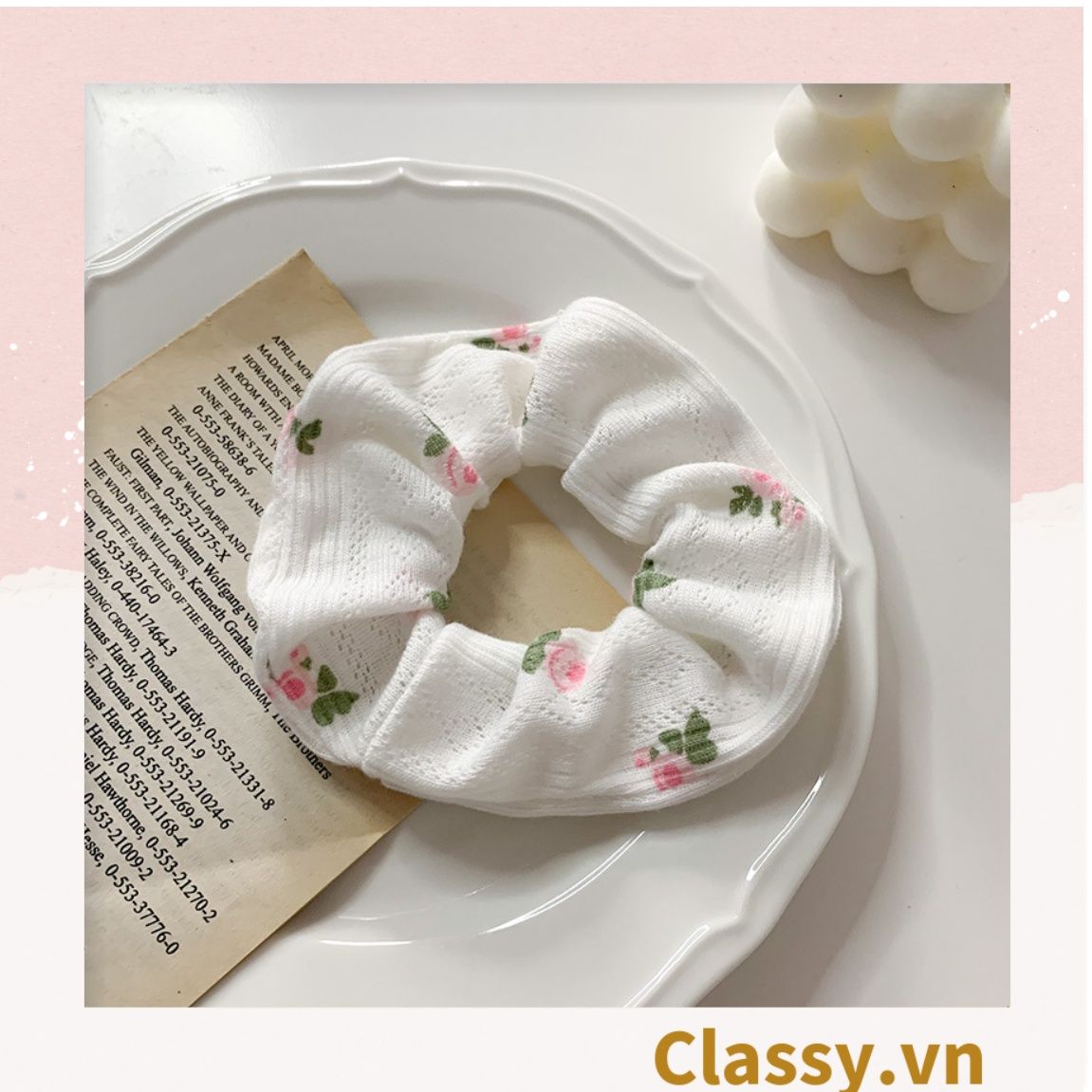 Scrunchies buộc tóc họa tiết hoa nhí vintage, nữ tính thanh lịch PK711