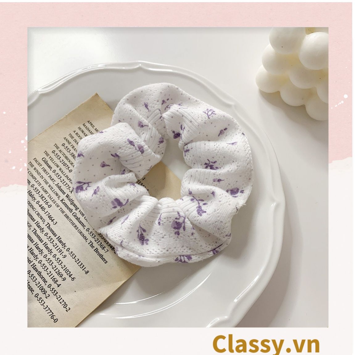Scrunchies buộc tóc họa tiết hoa nhí vintage, nữ tính thanh lịch PK711