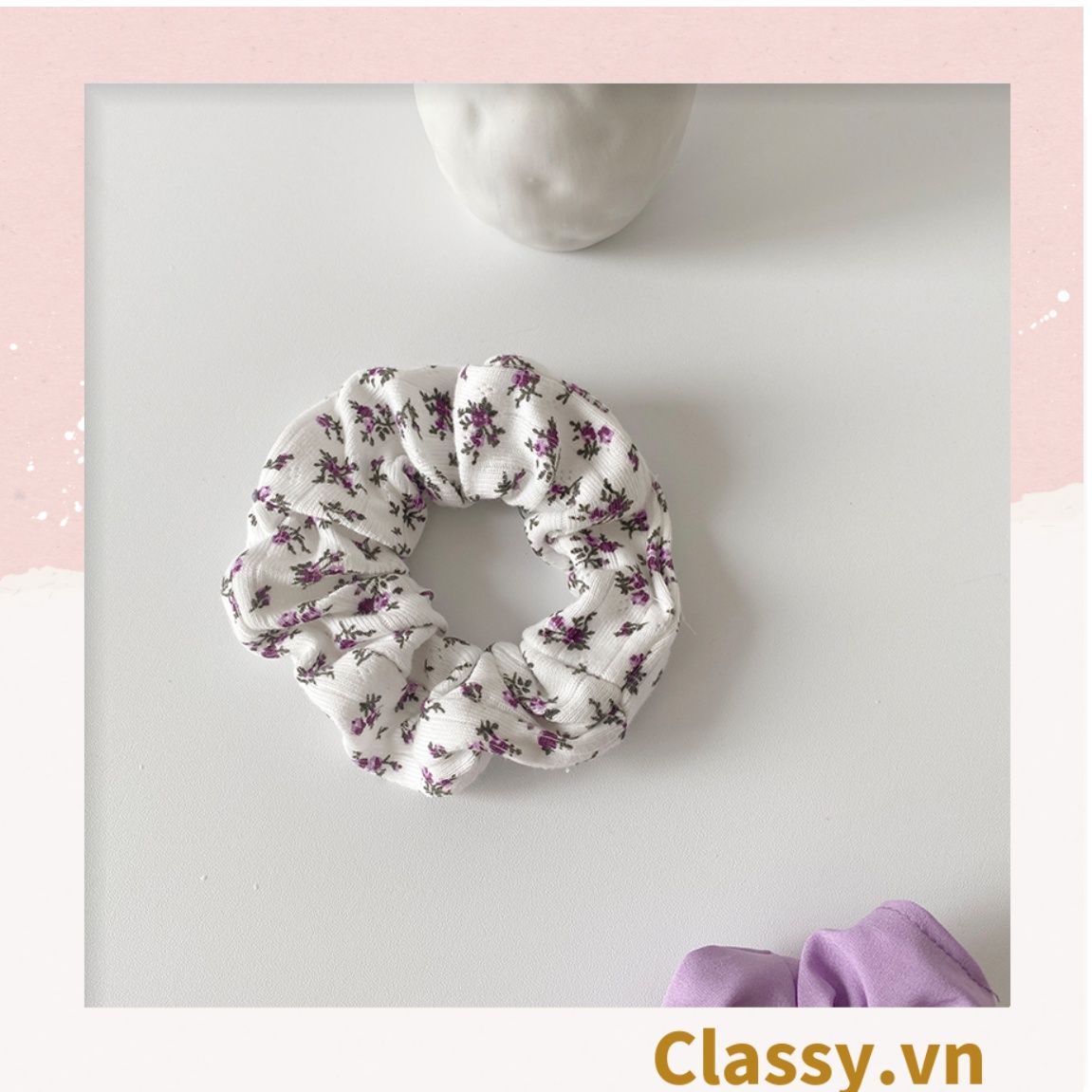 Scrunchies buộc tóc họa tiết hoa nhí vintage, nữ tính thanh lịch PK711