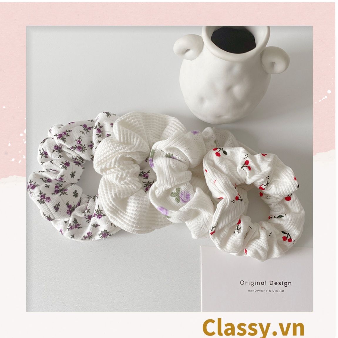 Scrunchies buộc tóc họa tiết hoa nhí vintage, nữ tính thanh lịch PK711