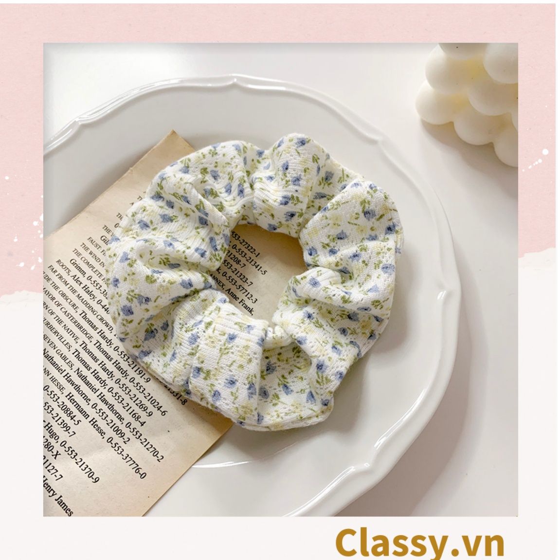  Scrunchies buộc tóc họa tiết  hoa nhí vintage, nữ tính thanh lịch PK711 