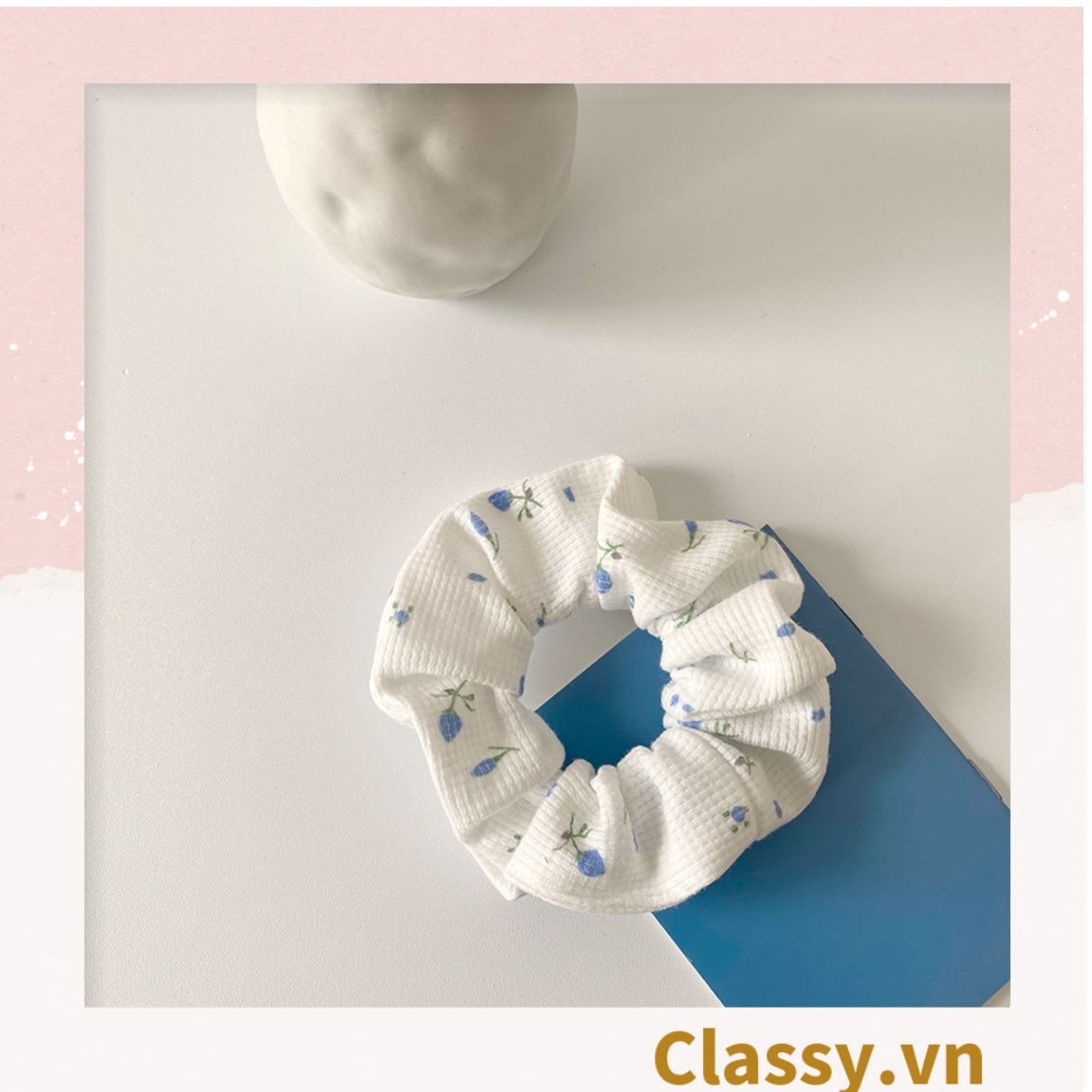 Scrunchies buộc tóc họa tiết hoa nhí vintage, nữ tính thanh lịch PK711