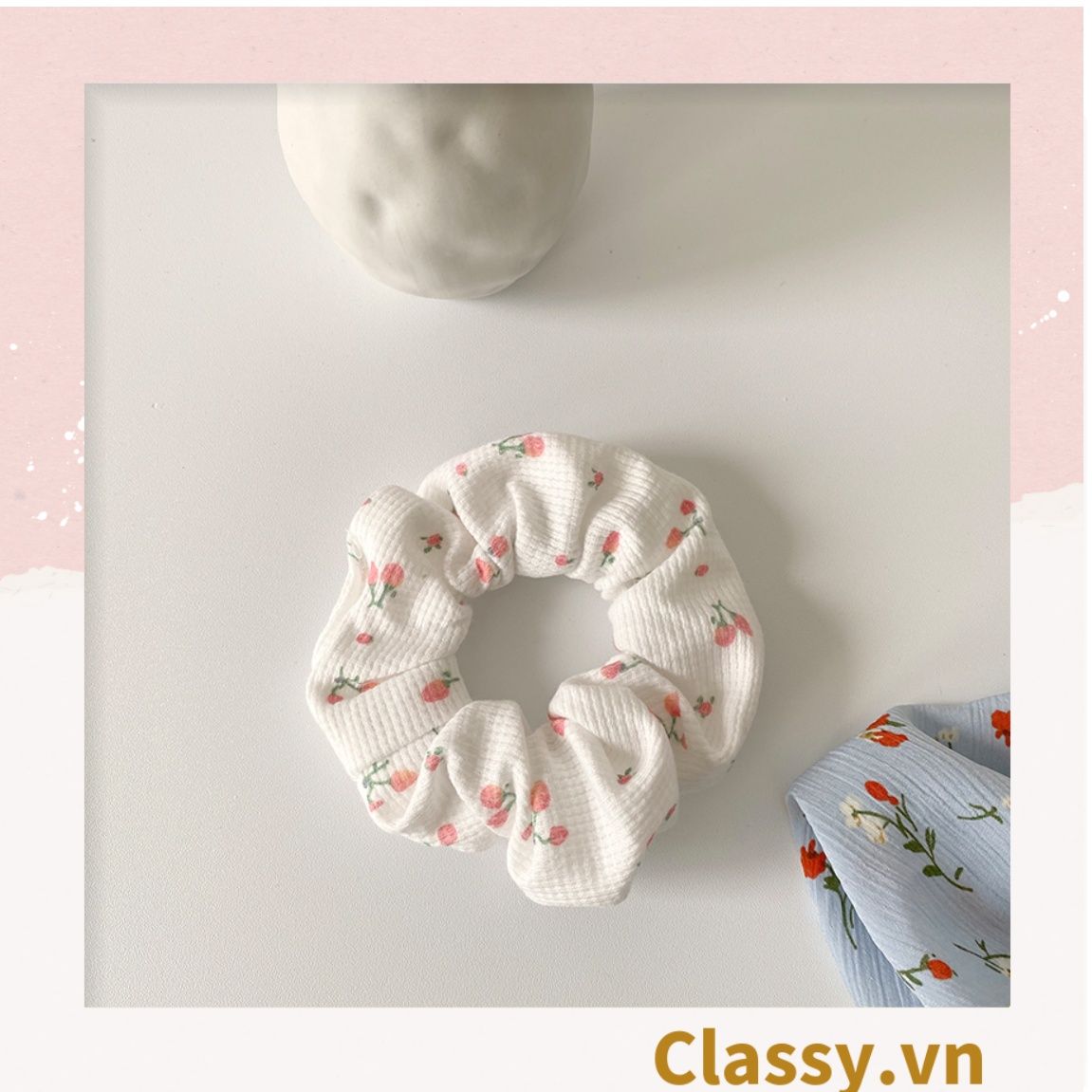 Scrunchies buộc tóc họa tiết hoa nhí vintage, nữ tính thanh lịch PK711