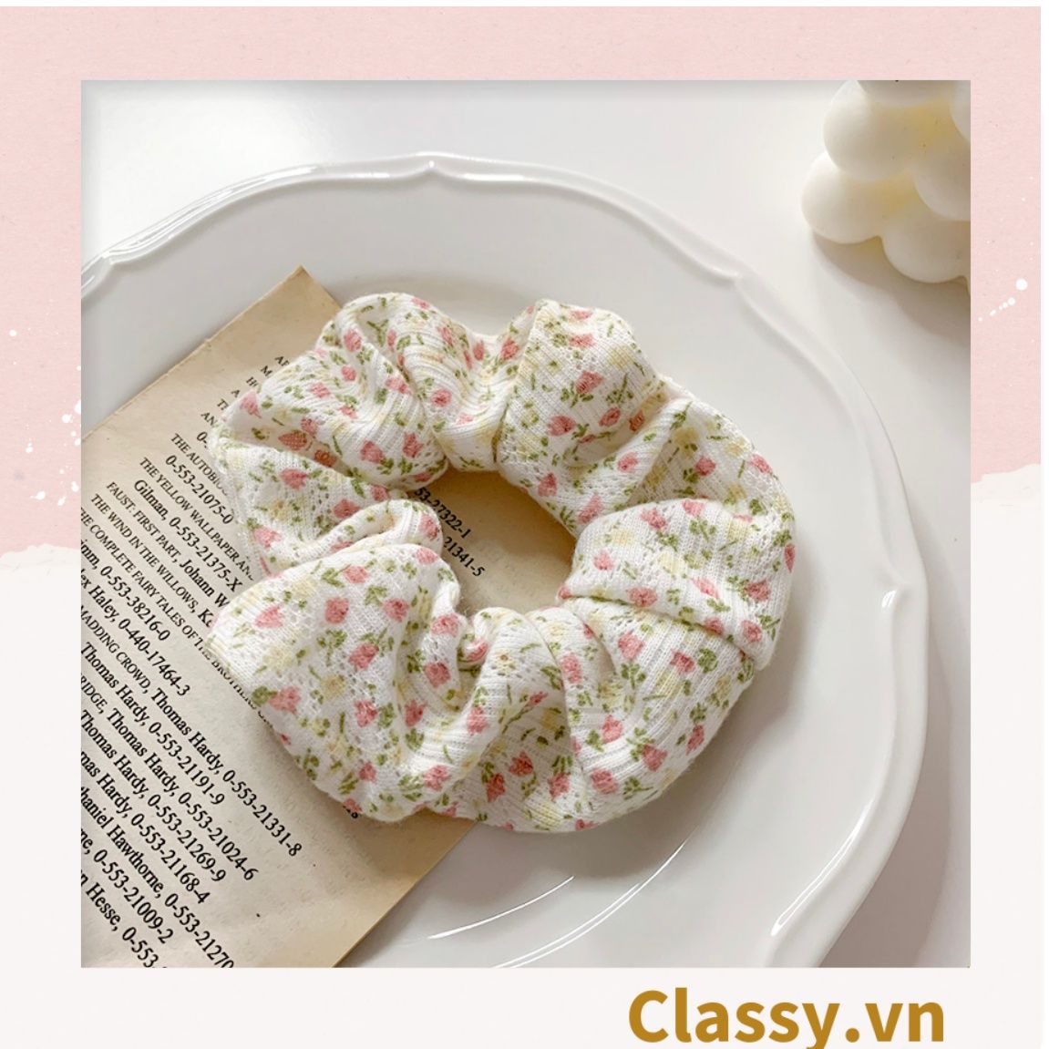 Scrunchies buộc tóc họa tiết hoa nhí vintage, nữ tính thanh lịch PK711
