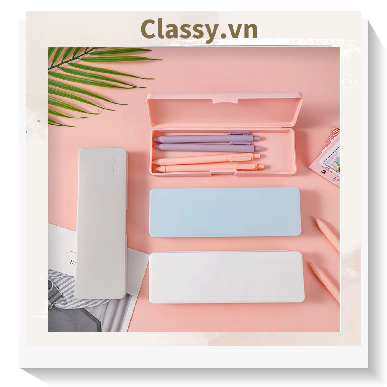 PK725 Hộp đựng bút chất liệu nhựa màu pastel đính họa tiết hoạt hình ngộ nghĩnh xinh xẻo