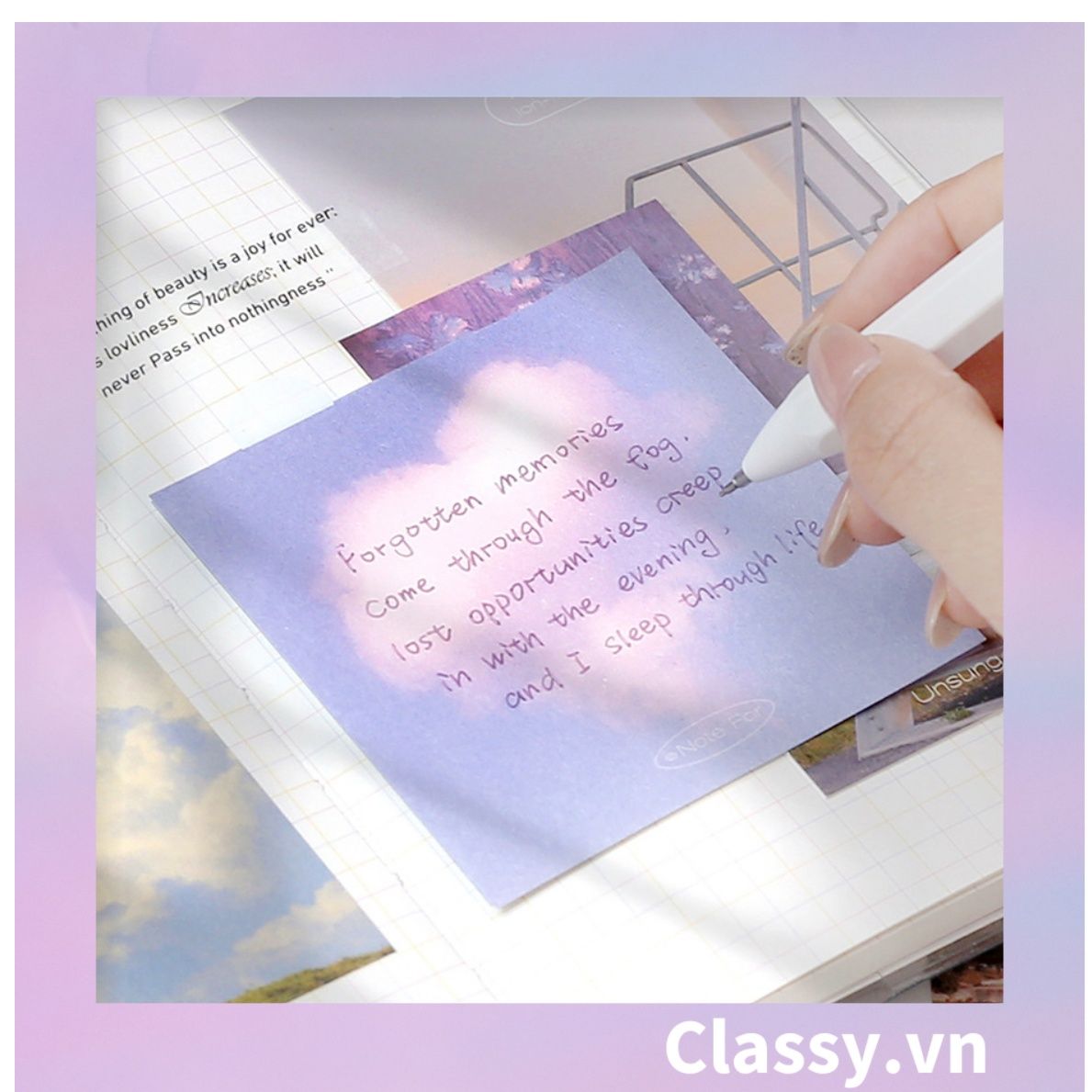 100 tờ Giấy note, giấy ghi chú họa tiết bầu trời lãng mạn PK726, loại không có keo dính, có thể xé rời