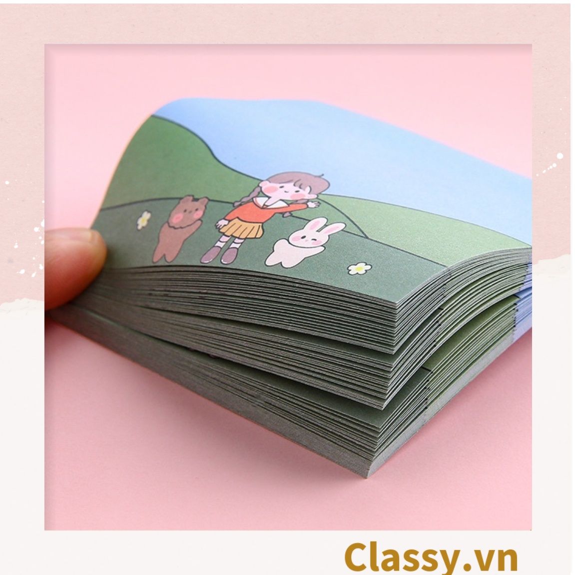  PK726 Tệp 50 tờ Giấy note ghi nhớ Post-It, màu pastel dễ thương in hình hoạt hình; tiện dụng; kích thước 80X 80 Cm 