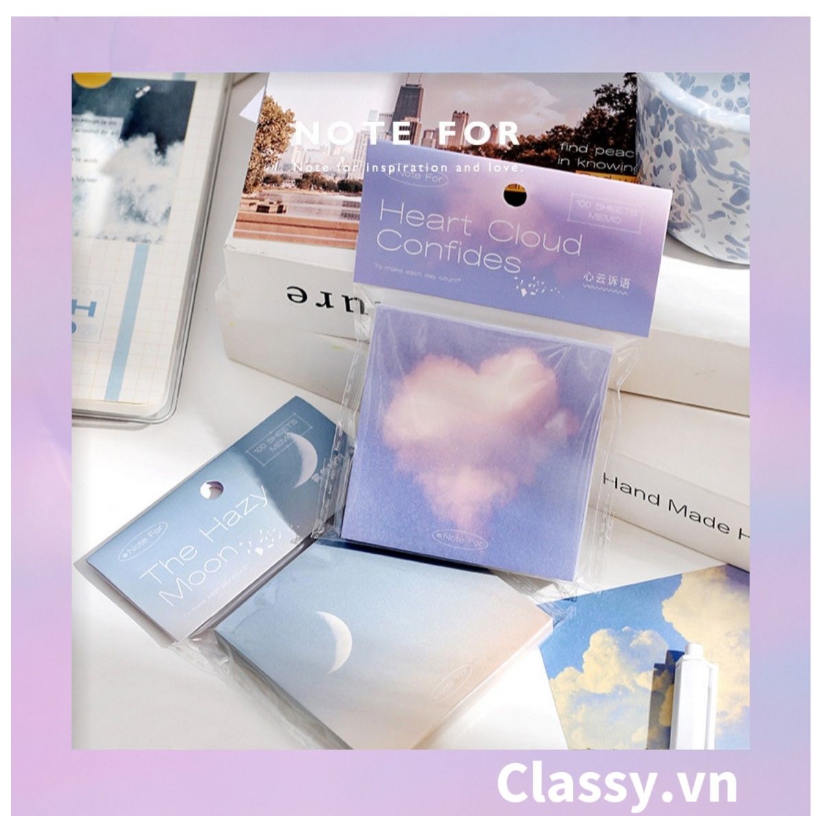 100 tờ Giấy note, giấy ghi chú họa tiết bầu trời lãng mạn PK726, loại không có keo dính, có thể xé rời