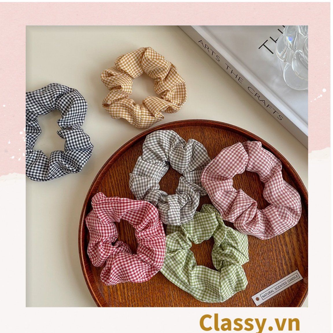  PK735 Scrunchies buộc tóc nhiều họa tiết; họa tiết tông kẻ sọc nữ tính thanh lịch 