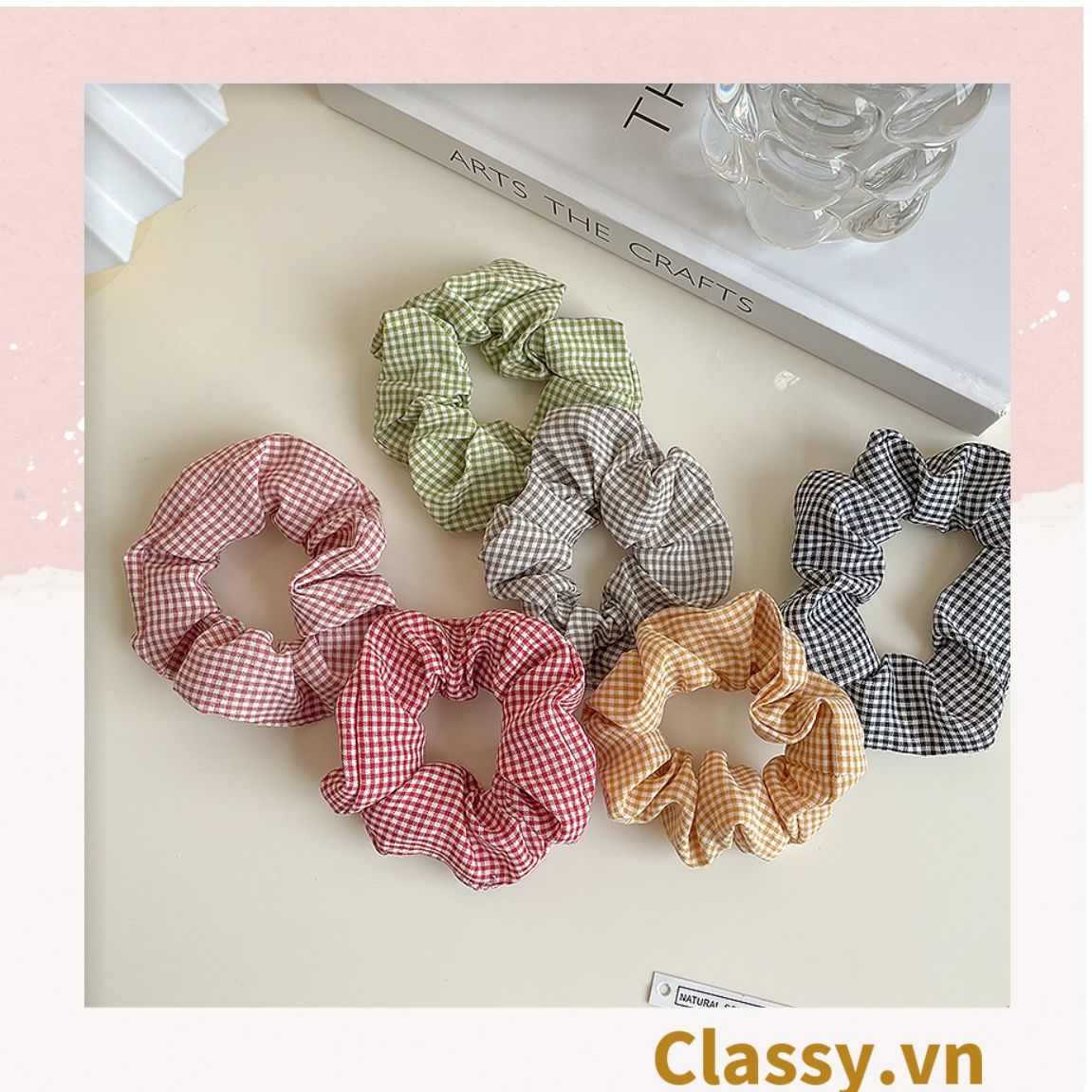  PK735 Scrunchies buộc tóc nhiều họa tiết; họa tiết tông kẻ sọc nữ tính thanh lịch 