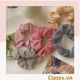  PK735 Scrunchies buộc tóc nhiều họa tiết; họa tiết tông kẻ sọc nữ tính thanh lịch 