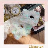  PK737 Scrunchies buộc tóc trơn màu, họa tiết đuôi nàng tiên cá nữ tính thanh lịch 