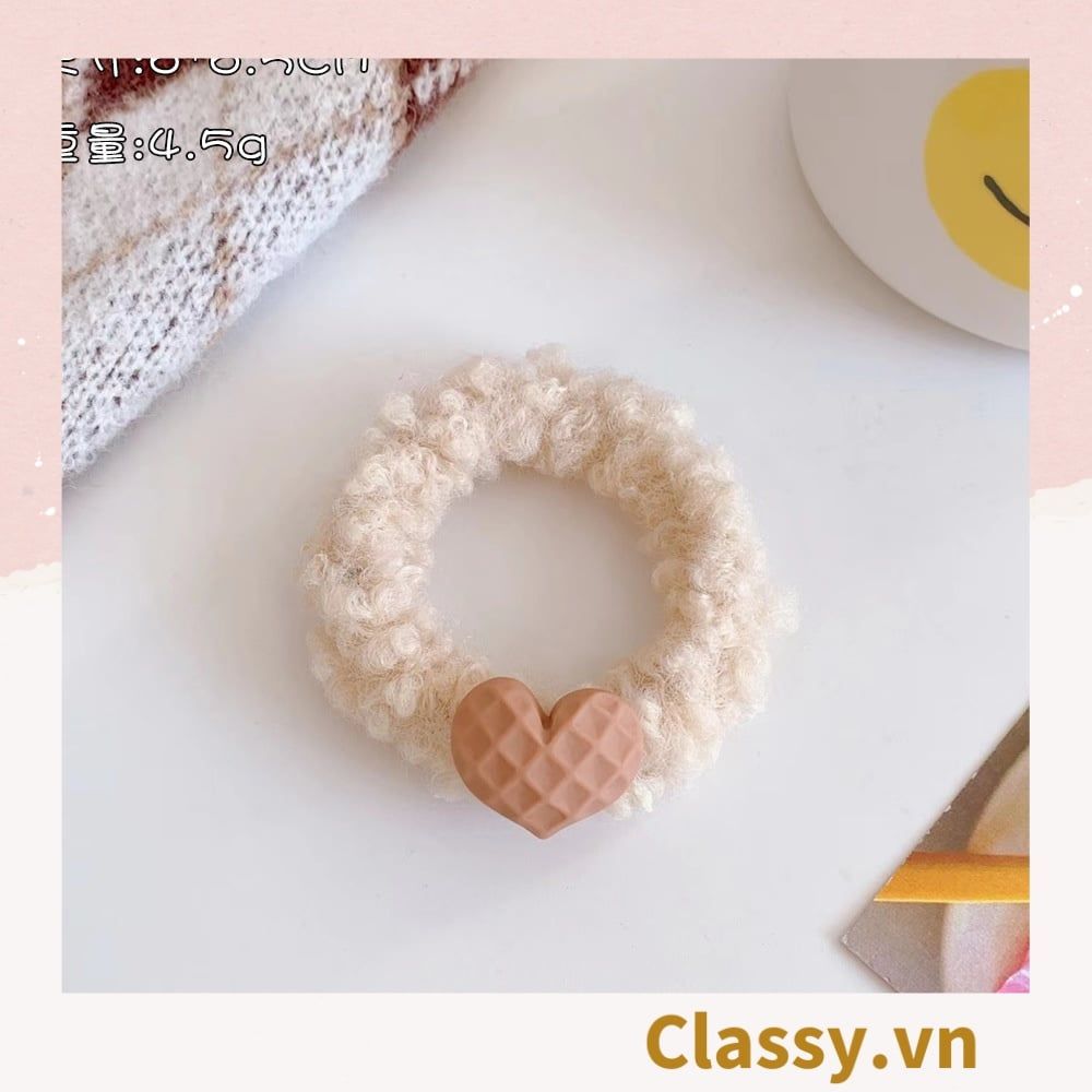 Dây cột tóc gắn họa tiết hoạt hình 3D cute trơn màu chất liệu lông bền chắc PK743