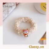  Dây cột tóc gắn họa tiết hoạt hình 3D cute trơn màu chất liệu lông bền chắc PK743 